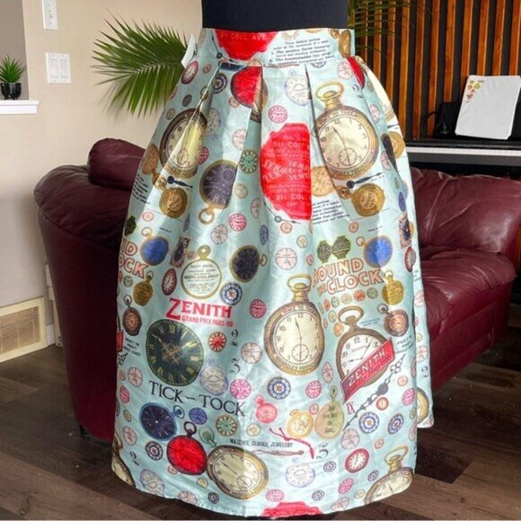 BNWT Choies Novelty Print Retro A-Lined Satin Ballon Midi Skirt Size Large - Picture 4 of 12